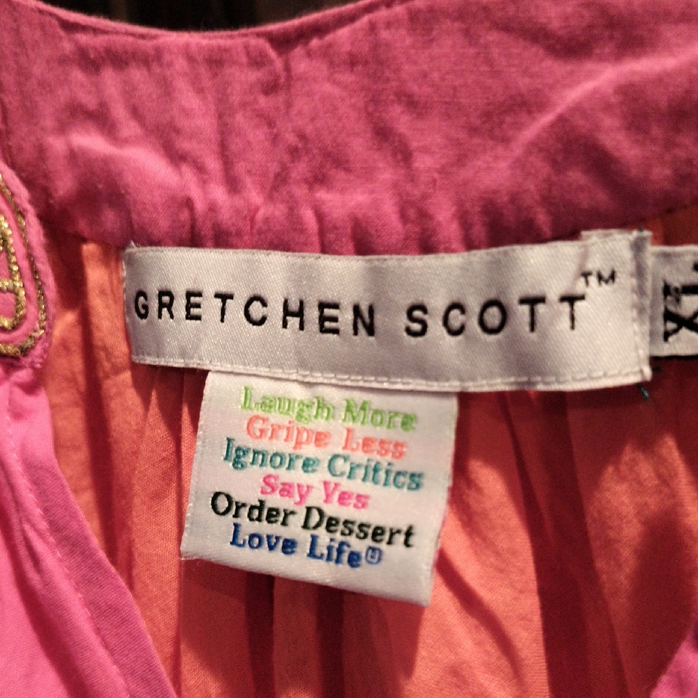 FINAL PRICE Gretchen Scott Pink Dress w Gold Embroidered Trim XL